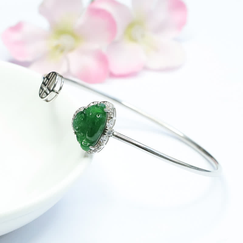 KarmaRipple's 925 Sterling Silver Laughing Buddha Jade Fortune Bracelet Bangle p4