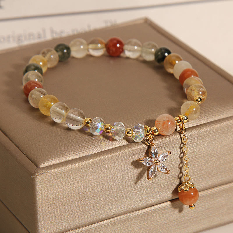 KarmaRipple's Multicolored Rutilated Quartz Auspiciousness Zircon Flower Bracelet p4