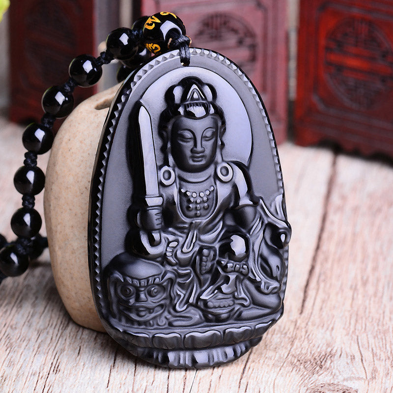 KarmaRipple's Chinese Zodiac Obsidian Buddha Amulet Protection Necklace Pendant p16