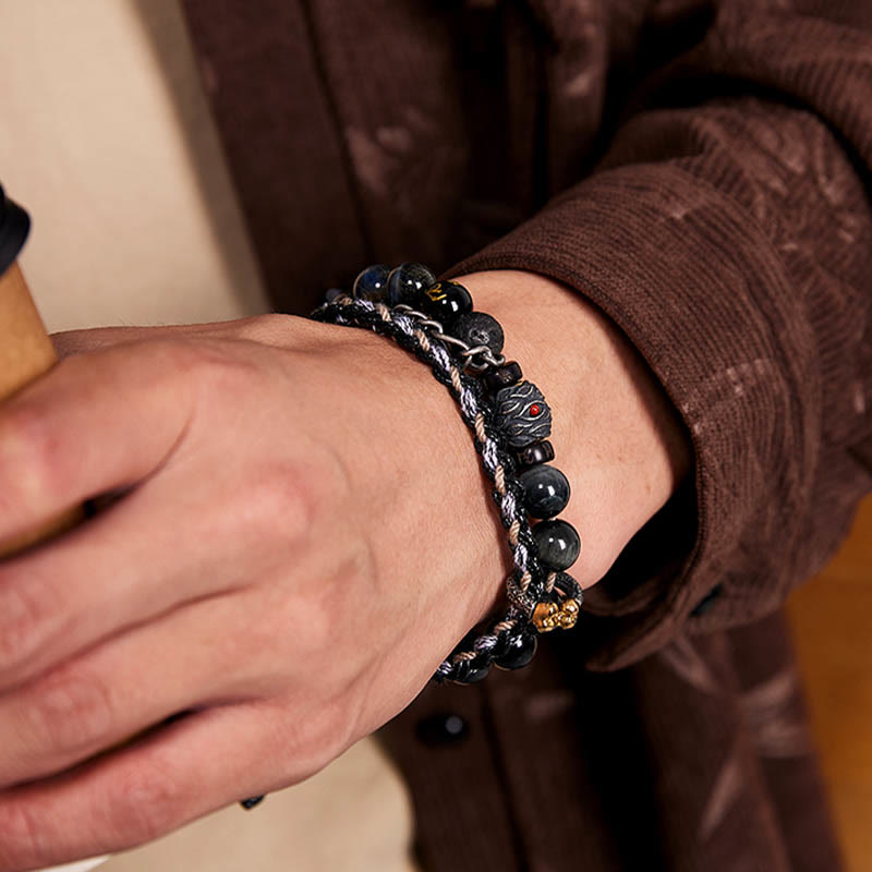 KarmaRipple's 925 Sterling Silver Lava Rock Eagle's Eye Stone Fortunate Beadwork Handmade Balancing Bracelet p13