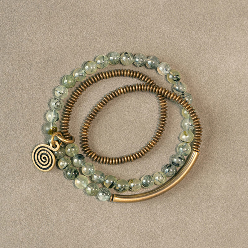 KarmaRipple's Purple Phantom Red Hematoid Quartz Green Rutilated Quartz Bronze Love Forgive Bracelet p39