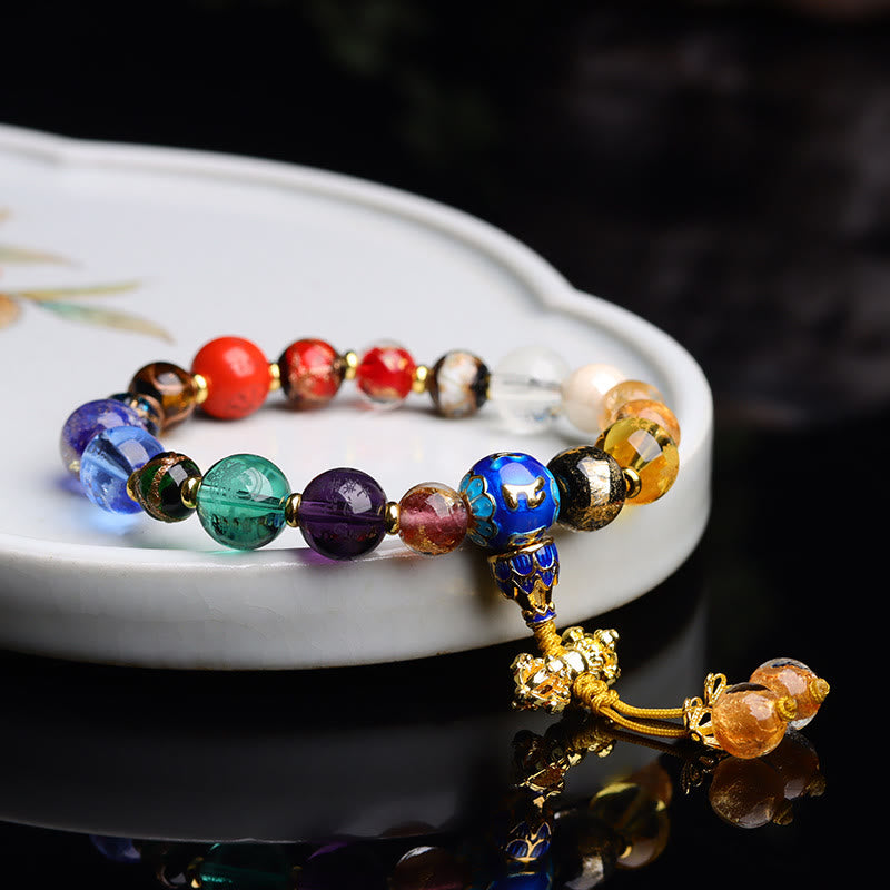 KarmaRipple's Tibetan Colorful Incense Ash Liuli Glass Bead Om Mani Padme Hum Dorje Vajra 18 Beadwork Wrist Mala p11