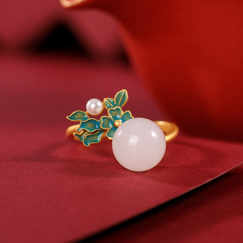 KarmaRipple's Ivory Jade 925 Sterling Silver Pearl Flower Blessing Pendant Necklace Ring Earrings p10