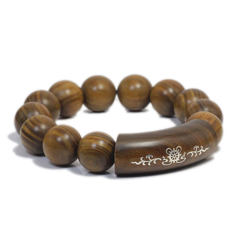 KarmaRipple's 999 Sterling Silver Green Sandalwood Om Mani Padme Hum Dragon Phoenix Dharmachakra Inlaid Peace Bracelet p15