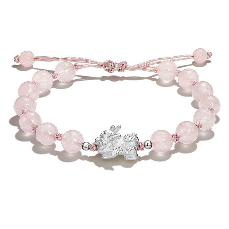 KarmaRipple's Authentic Black Obsidian Cat's Eye Pink Gemstone PiXiu Strength Bracelet p18