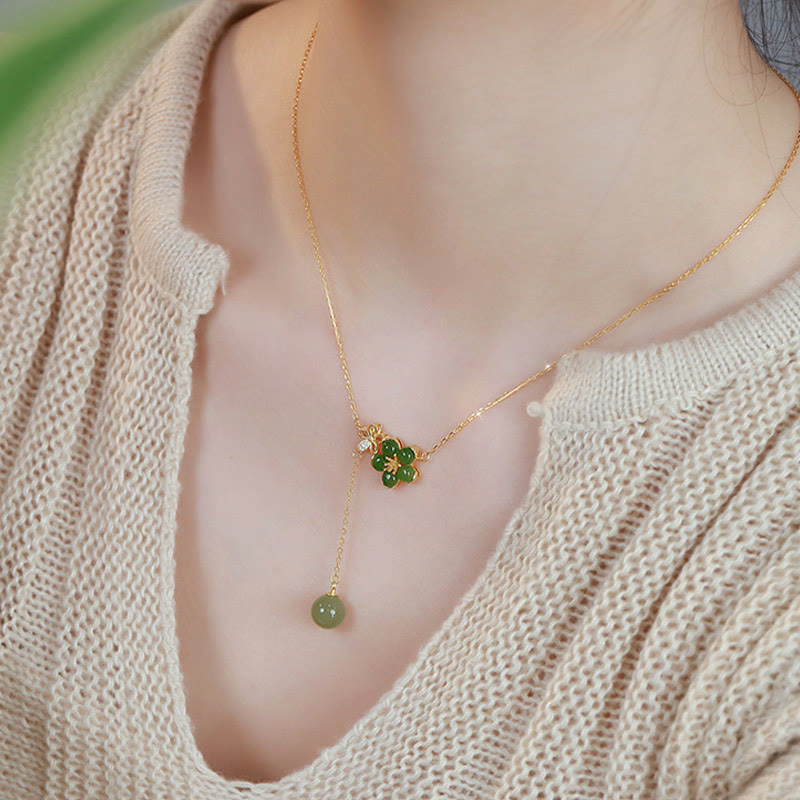 KarmaRipple's 925 Sterling Silver Hetian Cyan Jade Plum Flower Blossom Design Fortune Pendant Necklace p9