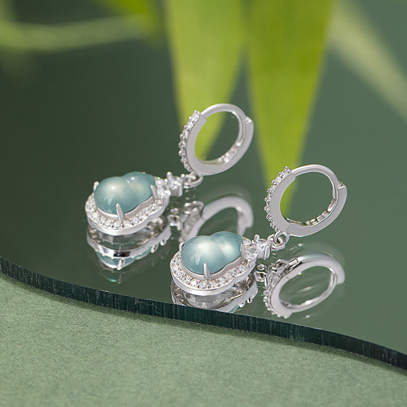 KarmaRipple's 925 Sterling Silver Green Jade Gourd Abundance Drop Earrings p2