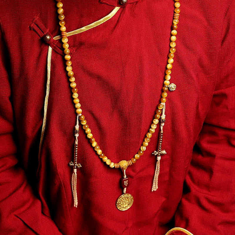 KarmaRipple's 108 Mala Beadwork Authentic Tiger Eye Bronze Dorje Protection Tassel Bracelet p16