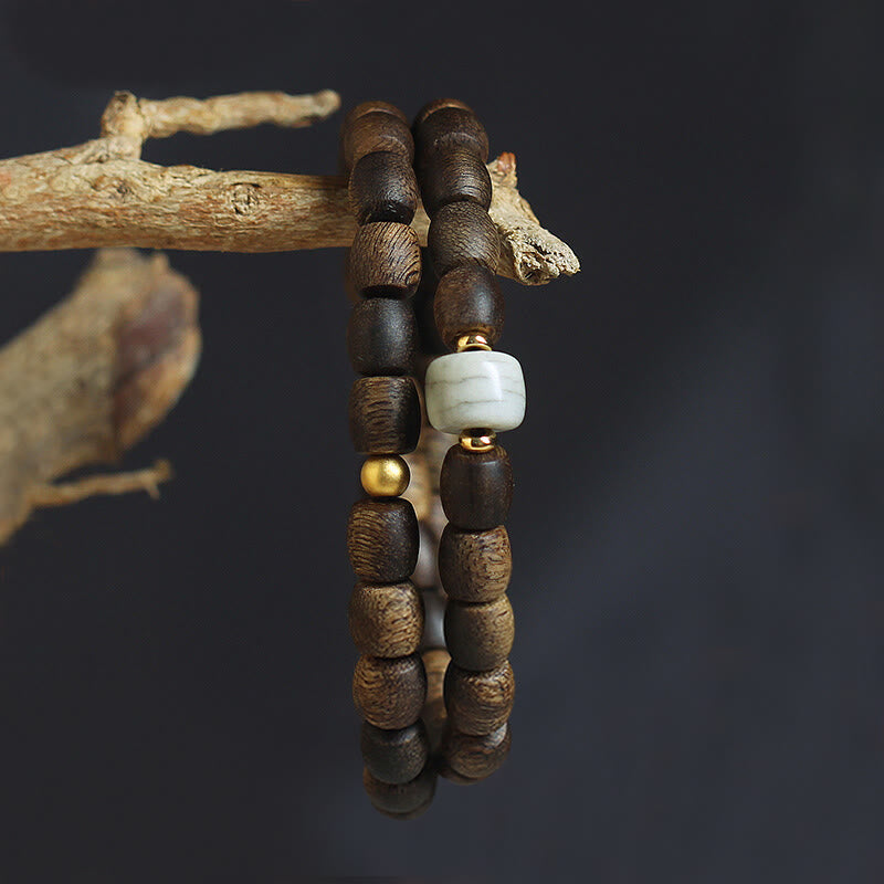 KarmaRipple's 999 Gold Rare Tarakan Agarwood Tibetan Old Spirit Bone Balance Strength Double Wrap Bracelet p2