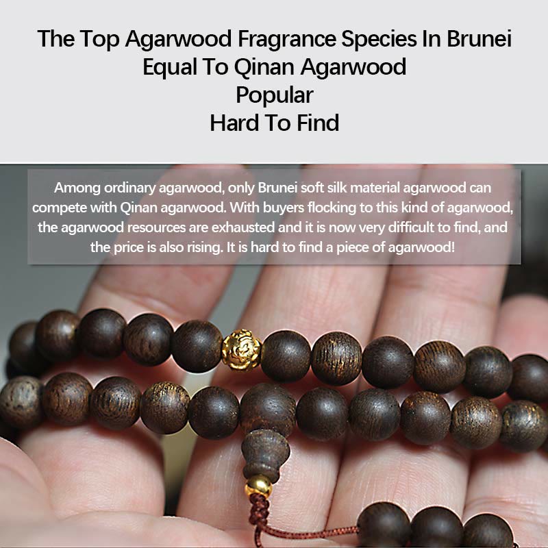 KarmaRipple's 108 Mala Beadwork 999 Pure Gold Beadwork Rare Brunei Agarwood Peace Strength Bracelet p6