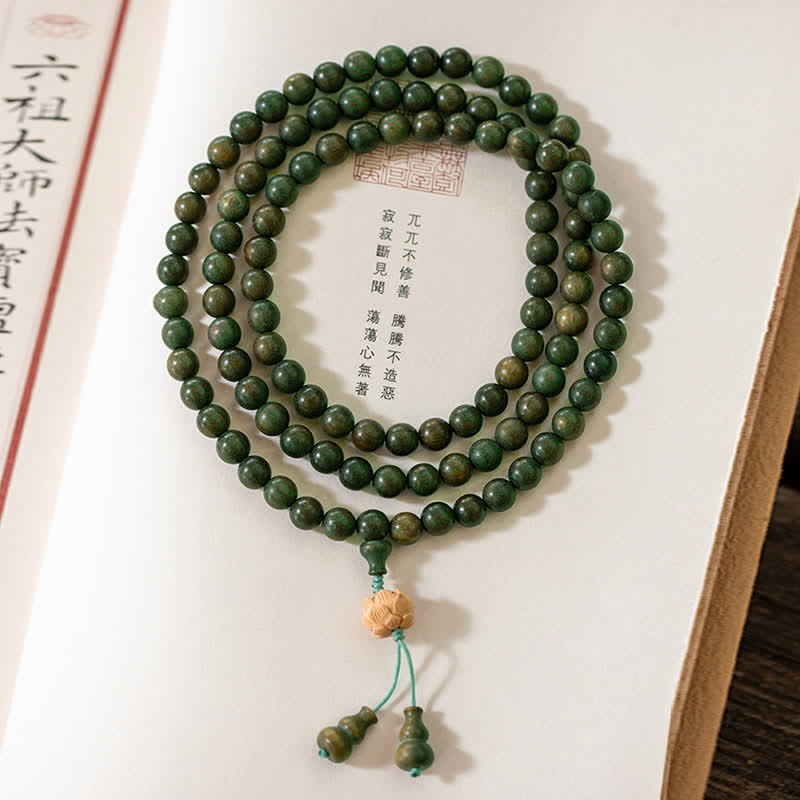 KarmaRipple's 108 Mala Beadwork Green Sandalwood Boxwood Lotus Positive Bracelet p11