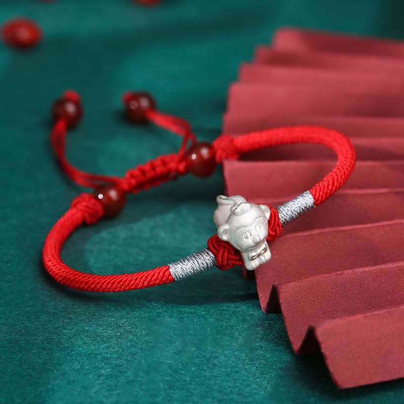 KarmaRipple's 999 Sterling Silver Chinese Zodiac Fortune Strength Red String Bracelet p9