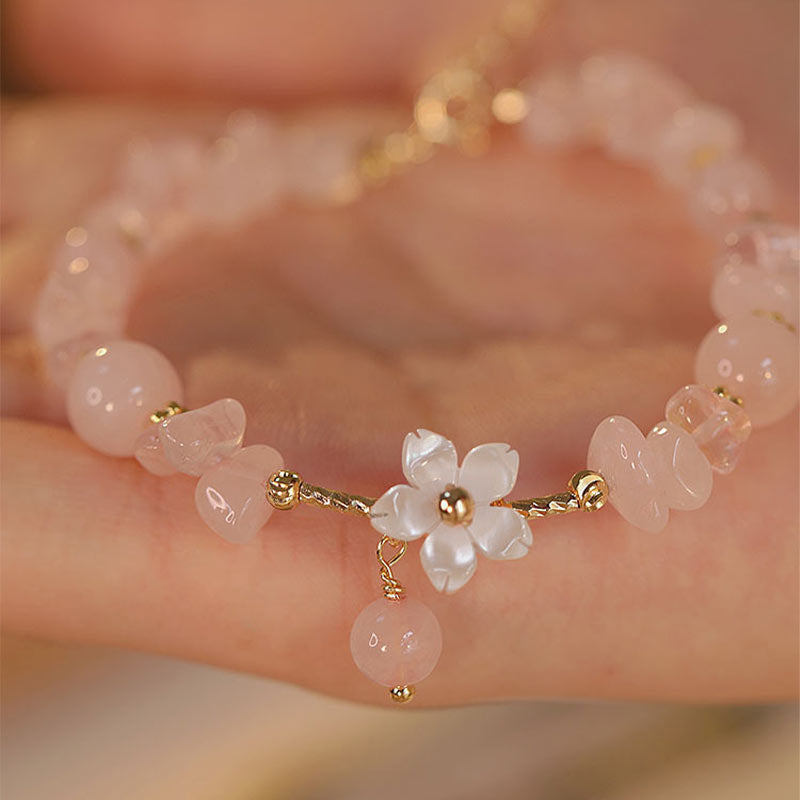 KarmaRipple's 14k Gold Plated Authentic Pink Gemstone Flower Love Bracelet p3
