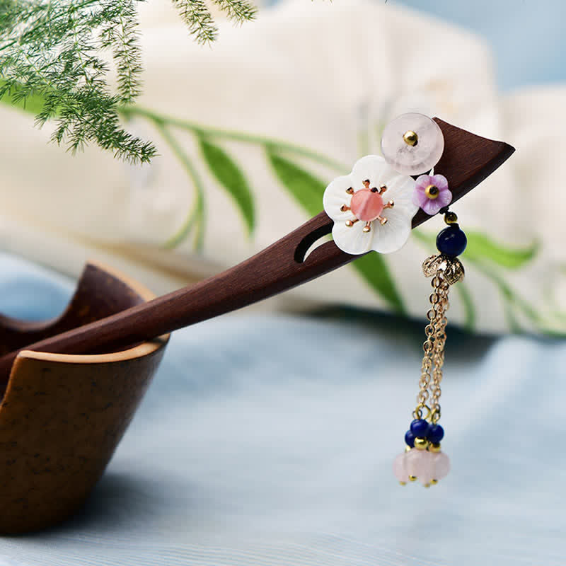 KarmaRipple's Red Sandalwood Pink Gemstone Talisman Balancing Hairpin Decorations p5