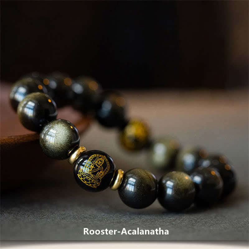 KarmaRipple's Chinese Zodiac Natal Buddha Gold Sheen Obsidian Wealth Protection Bracelet p34
