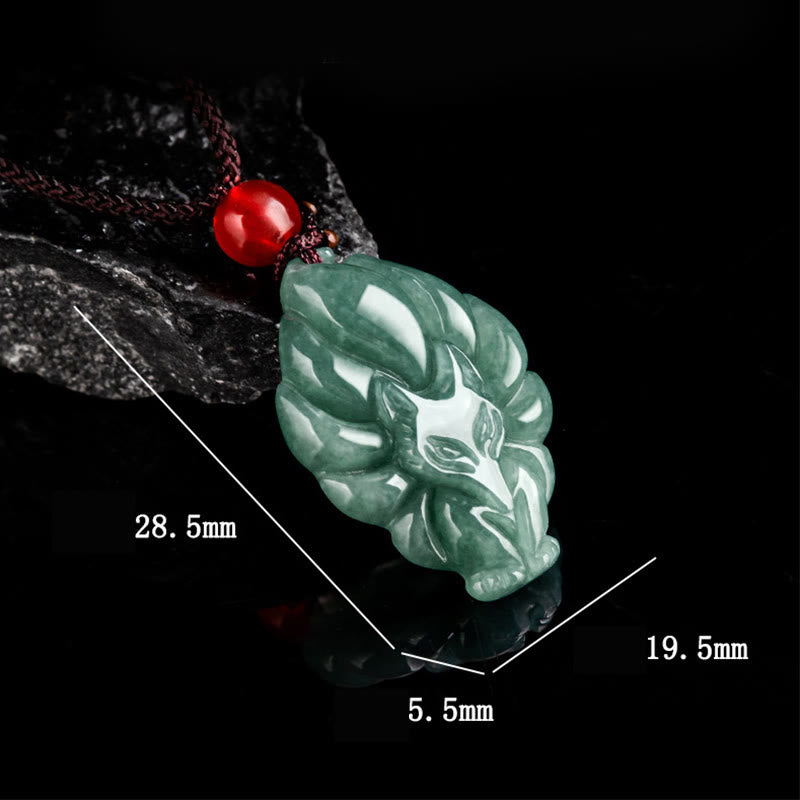 KarmaRipple's Authentic Green Jade Nine Tailed Fox Fortune Pendant Necklace p9