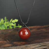 KarmaRipple's Red Agate Bead Confidence Leather Rope Pendant Necklace