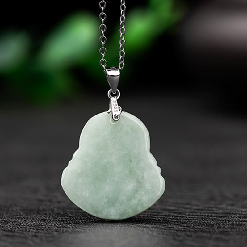 KarmaRipple's 925 Sterling Silver Laughing Buddha Jade Blessing Pendant Chain Necklace p7