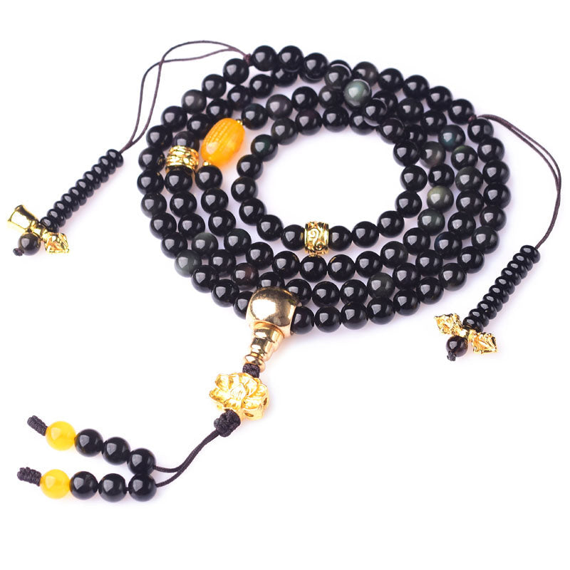 KarmaRipple's 108 Beadwork Authentic Black Obsidian Lotus Fulfilment Mala Bracelet p7
