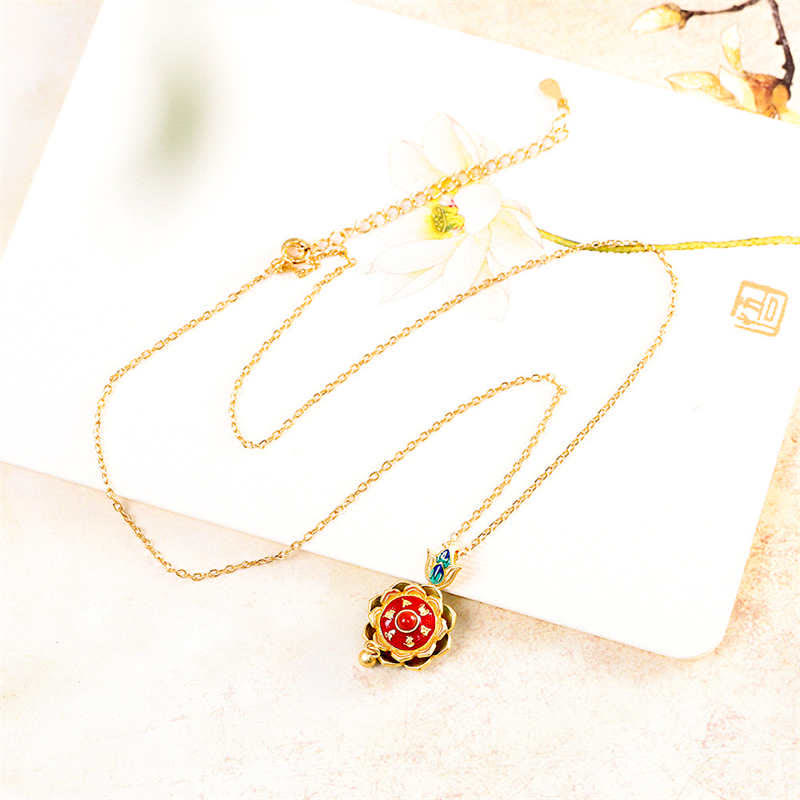 KarmaRipple's 925 Sterling Silver Tibet Lotus Prayer Wheel Red Agate Enlightenment Pendant Necklace p10