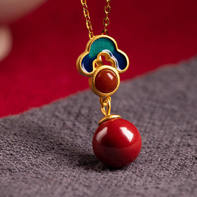 KarmaRipple's 925 Sterling Silver Plated Gold Cinnabar Red Agate Blessing Pendant Necklace Earrings Ring Set p9