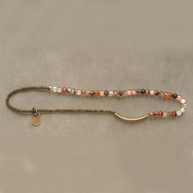 KarmaRipple's Purple Phantom Red Hematoid Quartz Green Rutilated Quartz Bronze Love Forgive Bracelet p21