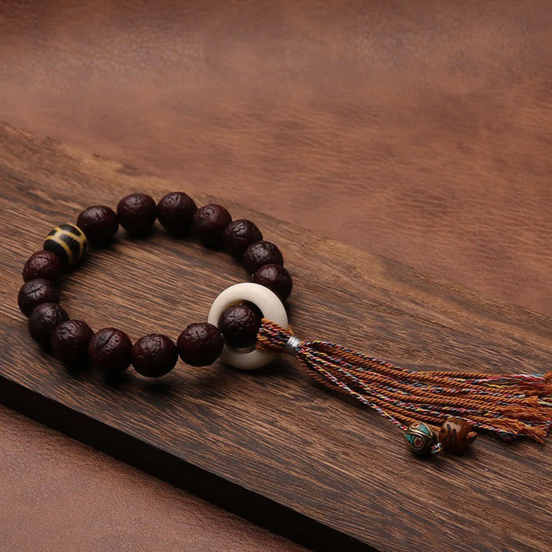 KarmaRipple's Tibetan Bodhi Seed Agate Bead Fortune Wealth Tassel Talisman Wrist Mala p2