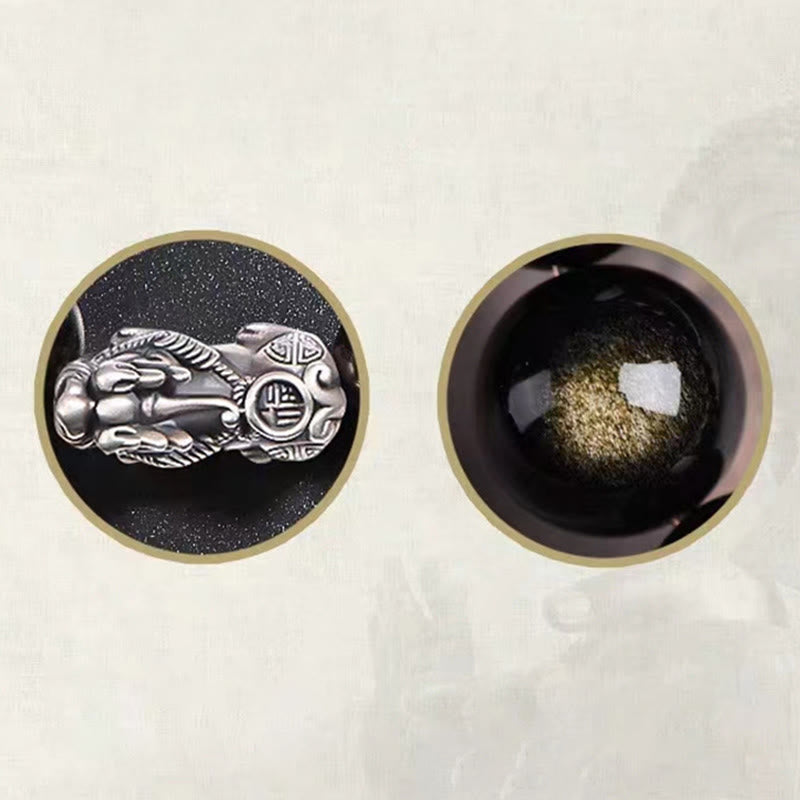 KarmaRipple's 925 Sterling Silver Authentic Gold Sheen Obsidian PiXiu Wealth Protection Bracelet p9