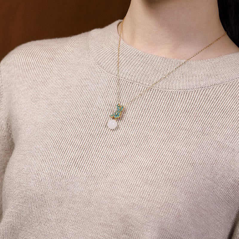 KarmaRipple's Ivory Jade 925 Sterling Silver Pearl Flower Blessing Pendant Necklace Ring Earrings p17