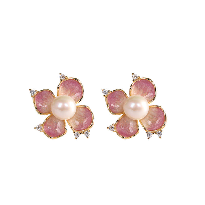 KarmaRipple's 925 Sterling Silver Pearl Red Flower Petals Design Wisdom Pendant Necklace Earrings Set p9