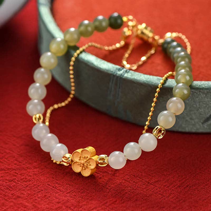 KarmaRipple's 925 Sterling Silver Authentic Hetian Jade Peach Blossom Fortune Chain Bracelet p7