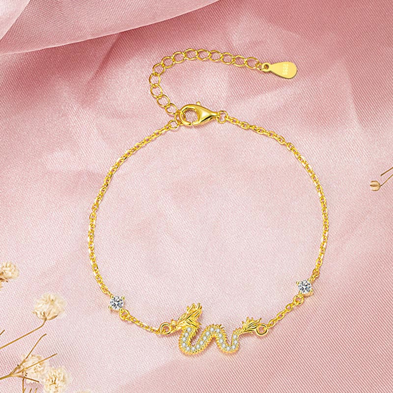 KarmaRipple's 925 Sterling Silver Year Of The Dragon Auspicious Golden Dragon Fortune Red Rope Chain Bracelet ( p13