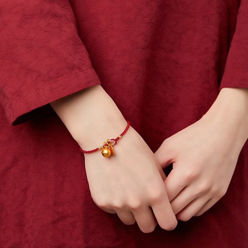 KarmaRipple's Handmade Fu Character Talisman Fortune Happiness Bell Red Rope Bracelet p10