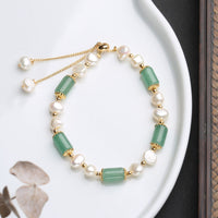 KarmaRipple's Green Aventurine Pearl Pink Gemstone Bead Fortune Bracelet