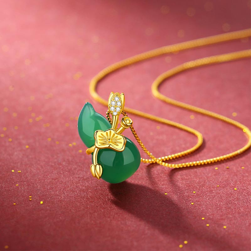 KarmaRipple's Cyan Jade Gourd Lotus Leaf Abundance Necklace Pendant p11