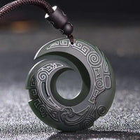 KarmaRipple's One's Fortune Improves Design Patern Hetian Cyan Jade Peace Buckle Fortune Pendant Necklace