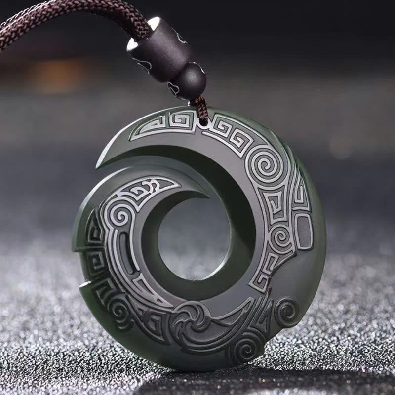 KarmaRipple's One's Fortune Improves Design Patern Hetian Cyan Jade Peace Buckle Fortune Pendant Necklace p7