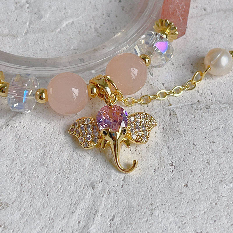 KarmaRipple's Amethyst Green Aventurine Strawberry Quartz Positive Elephant Talisman Bracelet p15