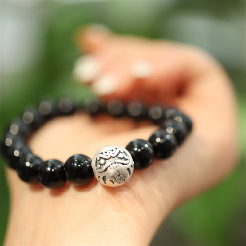KarmaRipple's 925 Sterling Silver Black Onyx Bead Character Engraved Protection Bracelet p5