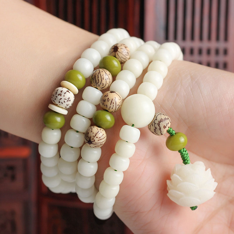 KarmaRipple's Ivory Jade Bodhi Lotus Mala Balance Pendant Bracelet p5