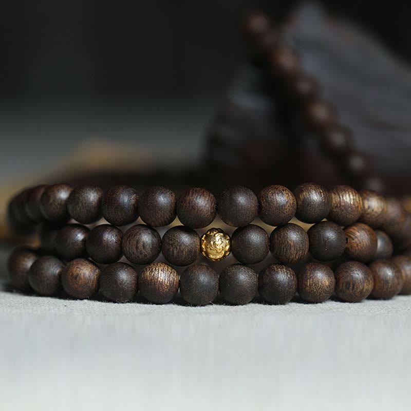 KarmaRipple's 108 Mala Beadwork 999 Pure Gold Beadwork Rare Brunei Agarwood Peace Strength Bracelet p5