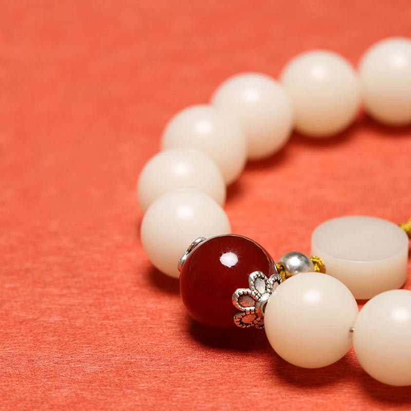 KarmaRipple's Bodhi Seed Red Agate Black Obsidian Pink Gemstone Rutilated Quartz Peace Wrist Mala Bracelet p8