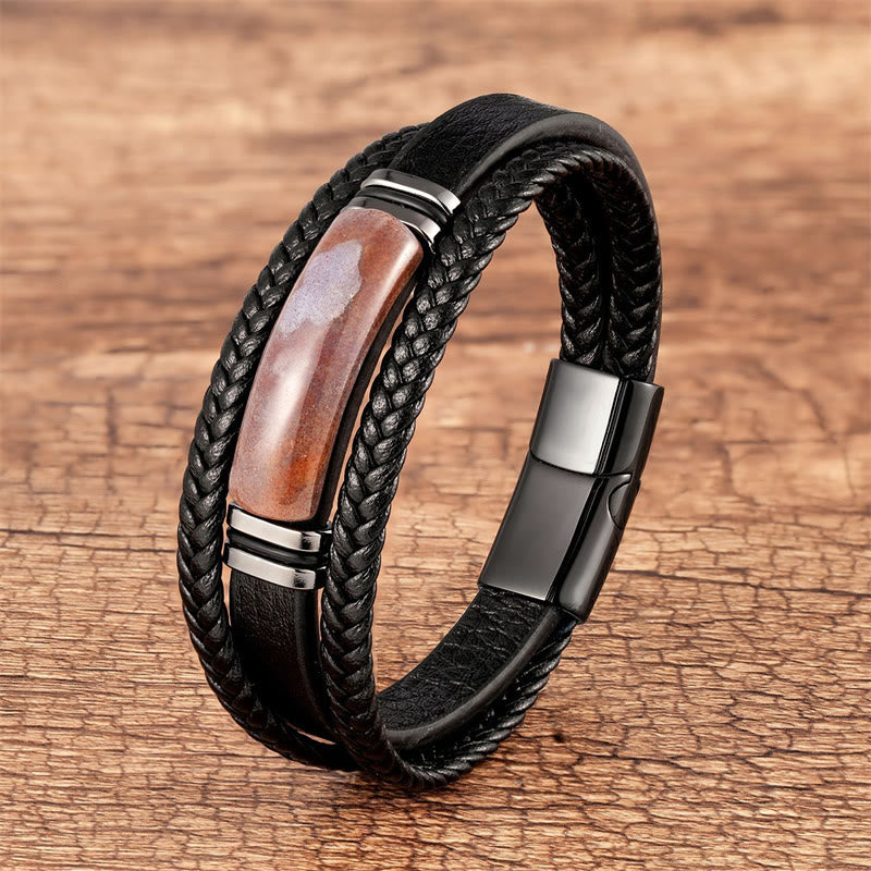 KarmaRipple's Authentic Stone Green Agate Power Multilayered Woven Leather Bracelet p24