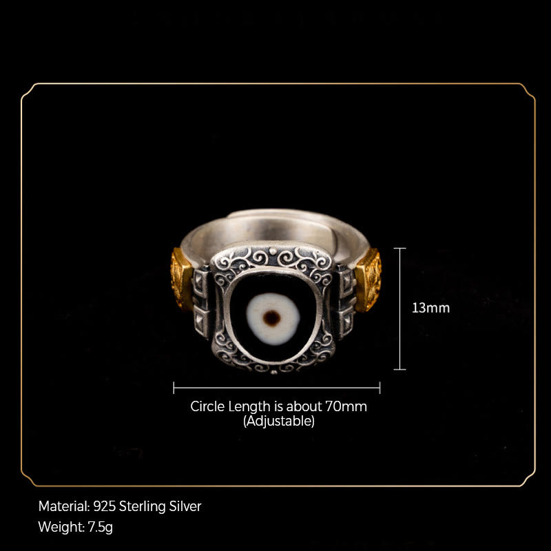 KarmaRipple's 925 Sterling Silver Zakiram Goddess of Wealth Design Dzi Bead Protection Ring p9