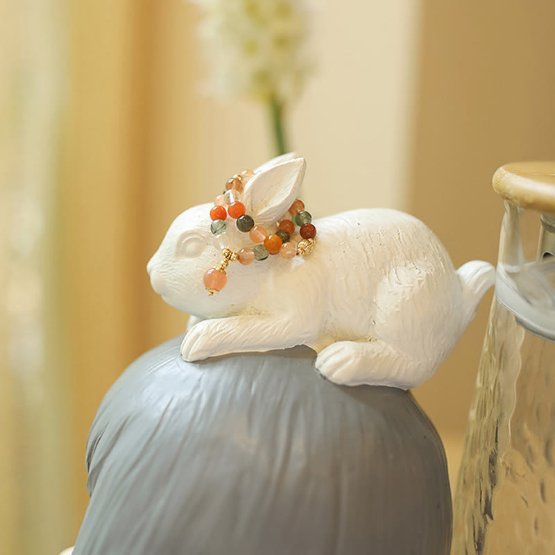 KarmaRipple's 14k Gold Plated Bronze Fu Lu Shou Gemstone Peach Moonstone Happiness Wealth Ring p11