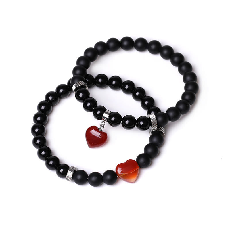 KarmaRipple's 2Pcs Black Onyx Gemstone Stone Love Heart Protection Support Pair Bracelet p23
