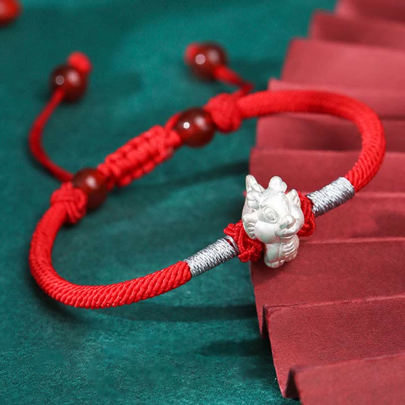 KarmaRipple's 999 Sterling Silver Chinese Zodiac Fortune Strength Red String Bracelet p28