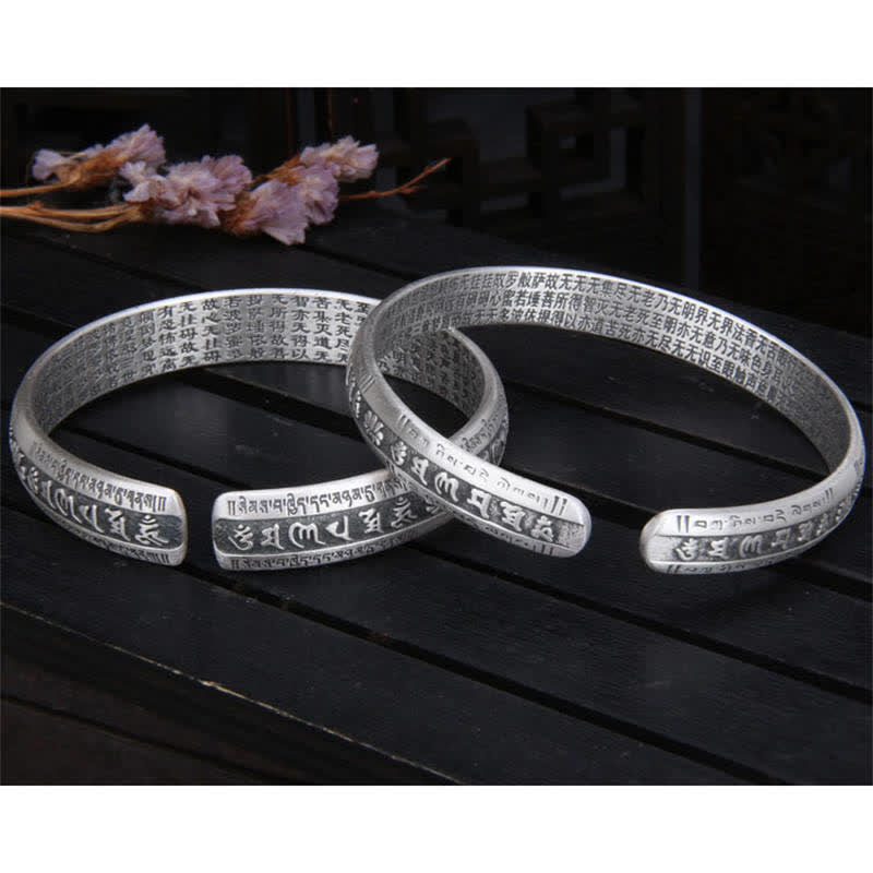 KarmaRipple's 999 Sterling Silver Om Mani Padme Hum Heart Sutra Lotus Peace Bracelet Bangle p7