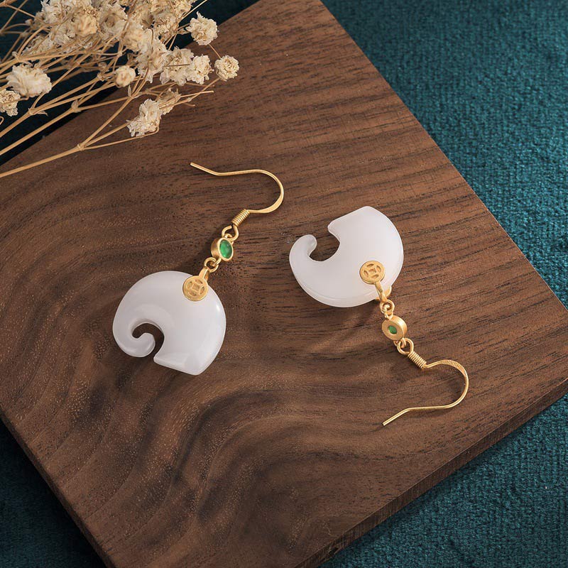 KarmaRipple's FengShui Elephant Ivory Jade Fortune Earrings p4