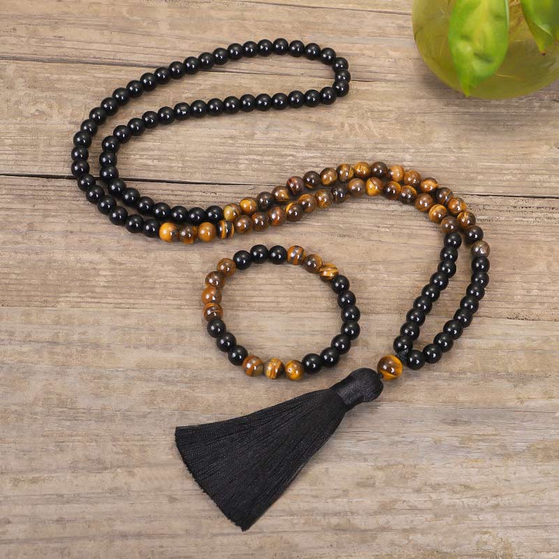 KarmaRipple's Tibetan Black Onyx Tiger Eye Protection Pendant Mala Set p10